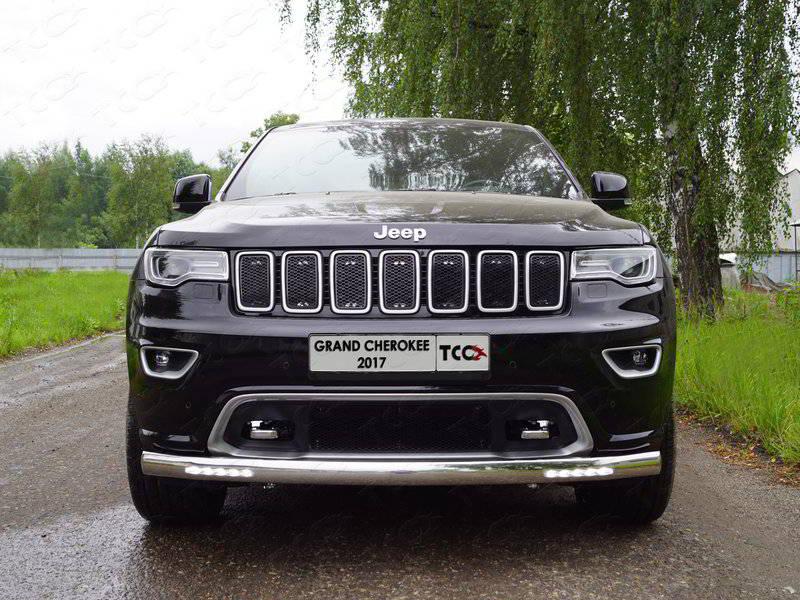 Защита передняя (овальная длинная (с ДХО) 75х42 мм для автомобиля Jeep Grand Cherokee 2017-, TCC Тюнинг GRCHER17-18