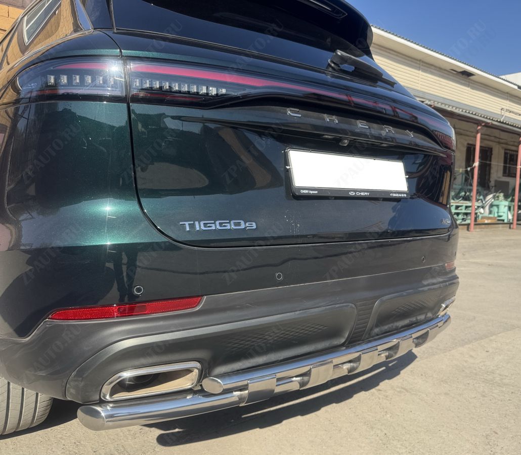 Защита заднего бампера двойная с перемычками для автомобиля Chery Tiggo 9 2024 арт. CHTG.9.24.25