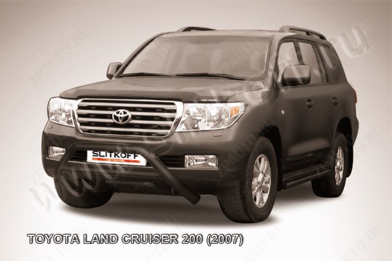 Кенгурятник d76 низкий широкий с перемычкой черный Toyota Land Cruiser 200 (2007-2012) , Slitkoff, арт. TLC2-005B