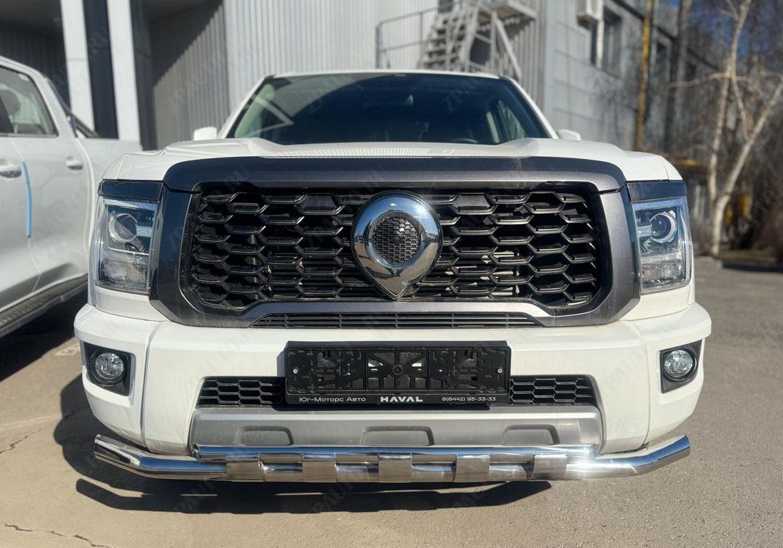 Защита переднего бампера двойная с перемычками для автомобиля Great Wall Poer KingKong 2023 арт. GWPKK.23.75