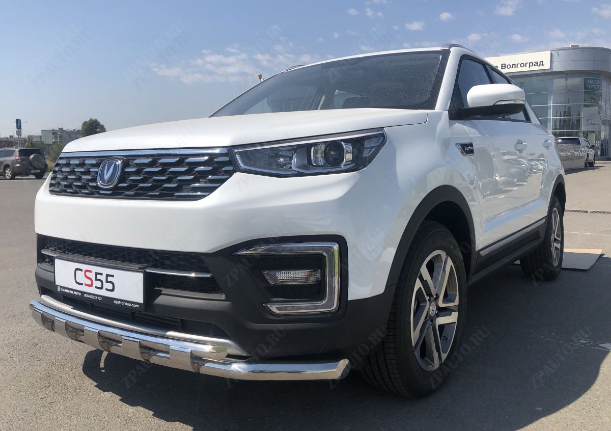 Защита переднего бампера двойная с перемычками для автомобиля  CHANGAN CS55 2018- арт. CGCS55.18.75