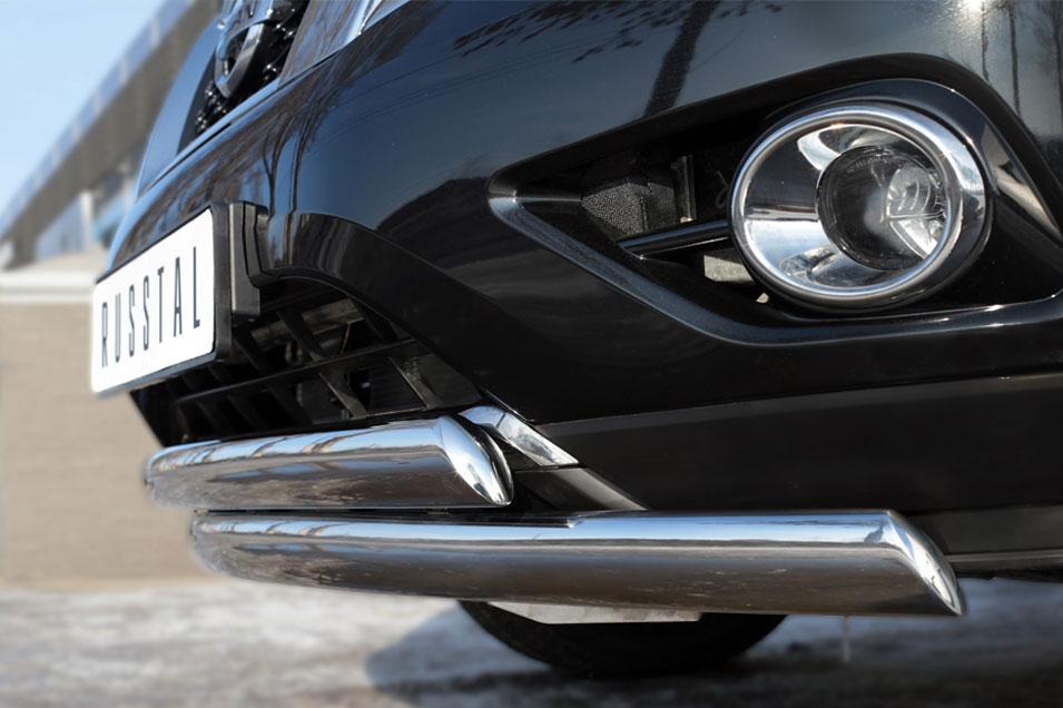 Защита переднего бампера d75х42/75х42 овал для Nissan Pathfinder 2014, Slitkoff NPZ-002018