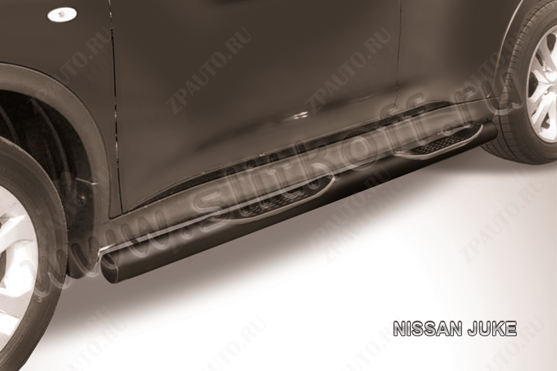 Защита порогов d76 с проступями черная Nissan Juke 4WD (2010-2014) , Slitkoff, арт. NJ4WD-005B