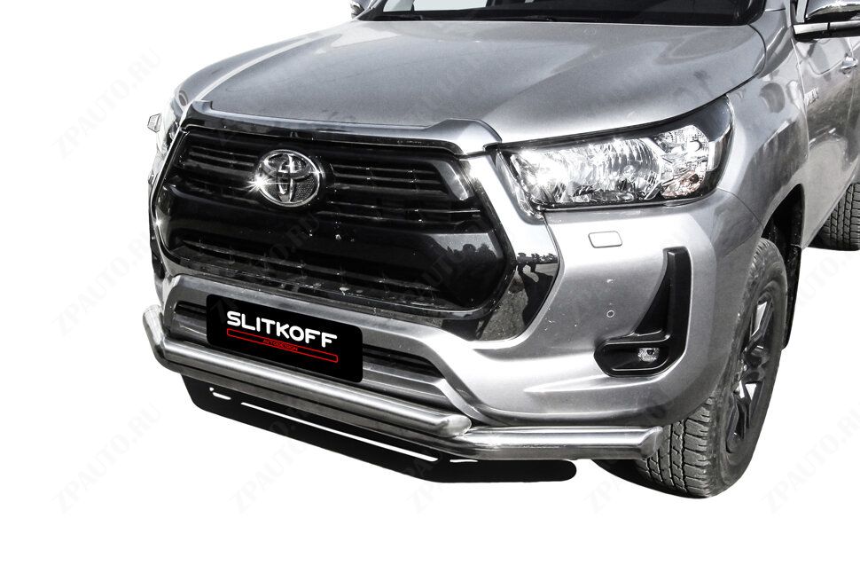 Защита переднего бампера d76+d57 двойная Toyota Hilux (2020-2023) , Slitkoff, арт. THL20-002