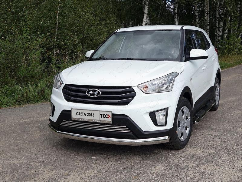 Защита передняя нижняя (овальная) 75х42 мм для автомобиля Hyundai Creta 2016-, TCC Тюнинг HYUNCRE16-25