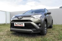 Защита переднего бампера d57+d42 двойная черная Toyota Rav-4 (2015-2019) , Slitkoff, арт. TR415-001B