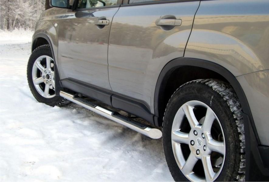Пороги труба d76 с накладками вариант 1 для Nissan X-Trail 2007-2010, Slitkoff NXT-0000971