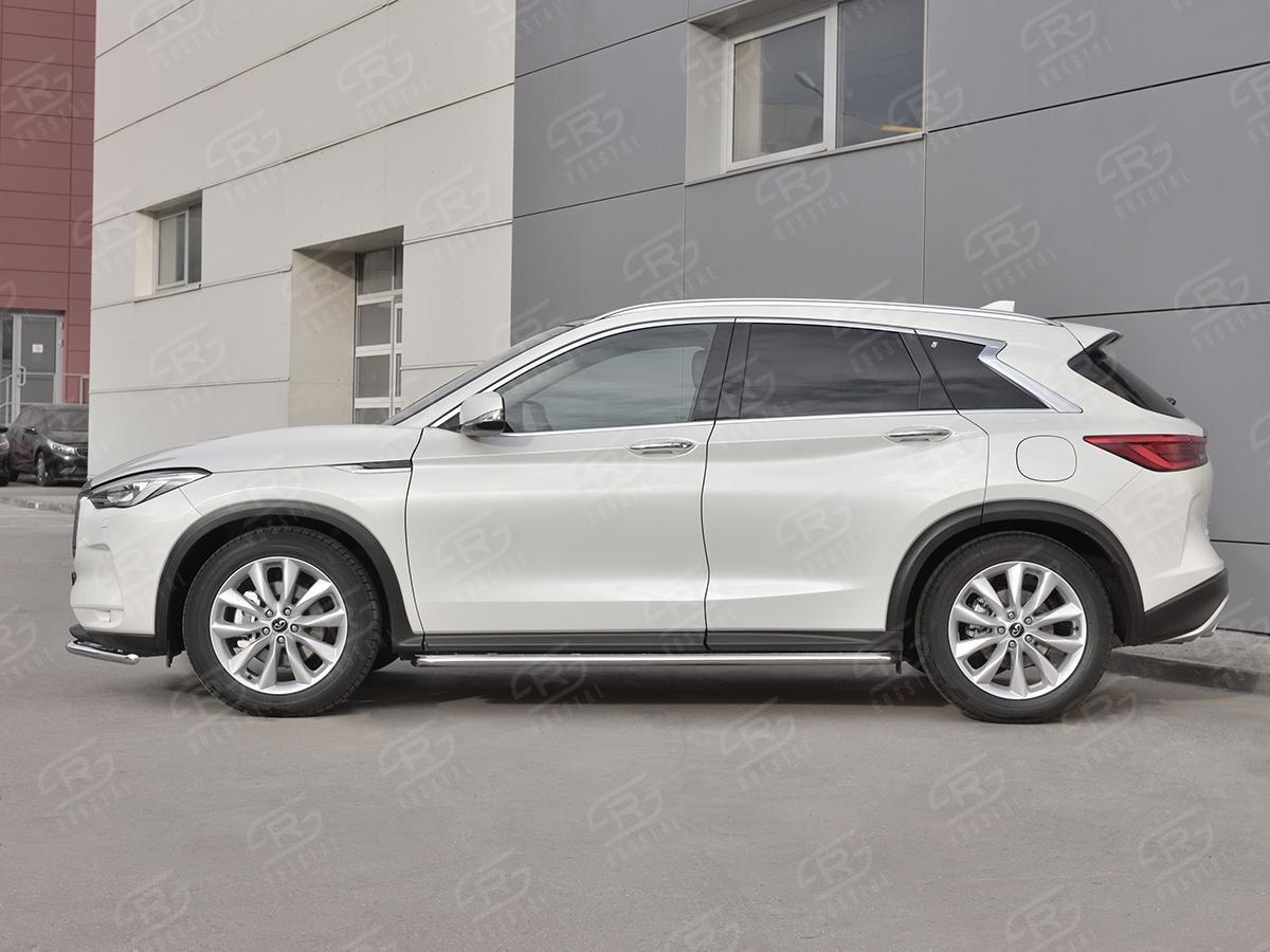 Пороги труба d42 с листом (Лист нерж, проф. нерж)  для автомобиля Infiniti QX50 2018, Slitkoff IQX5L-0030813