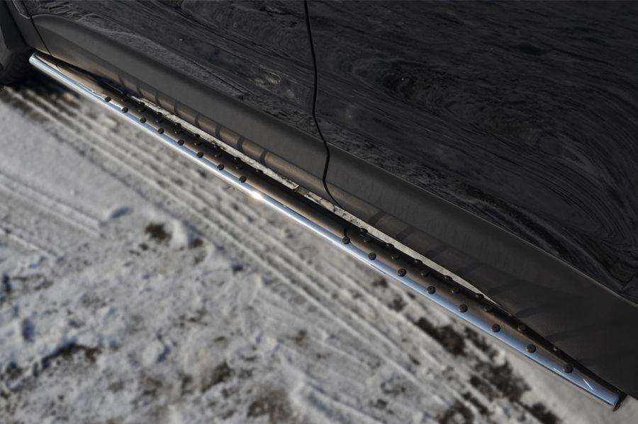 Пороги труба d75х42 овал с проступью для Hyundai Santa Fe 2012, Slitkoff HSFO-001223