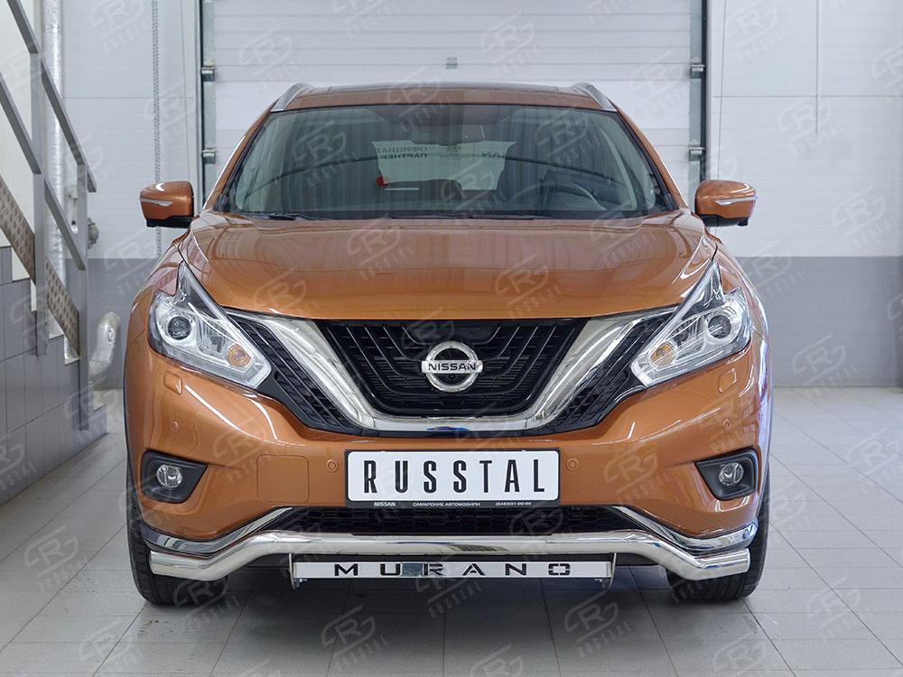 Защита переднего бампера d57 волна с надписью для Nissan Murano 2016, Slitkoff NMUZ-002400