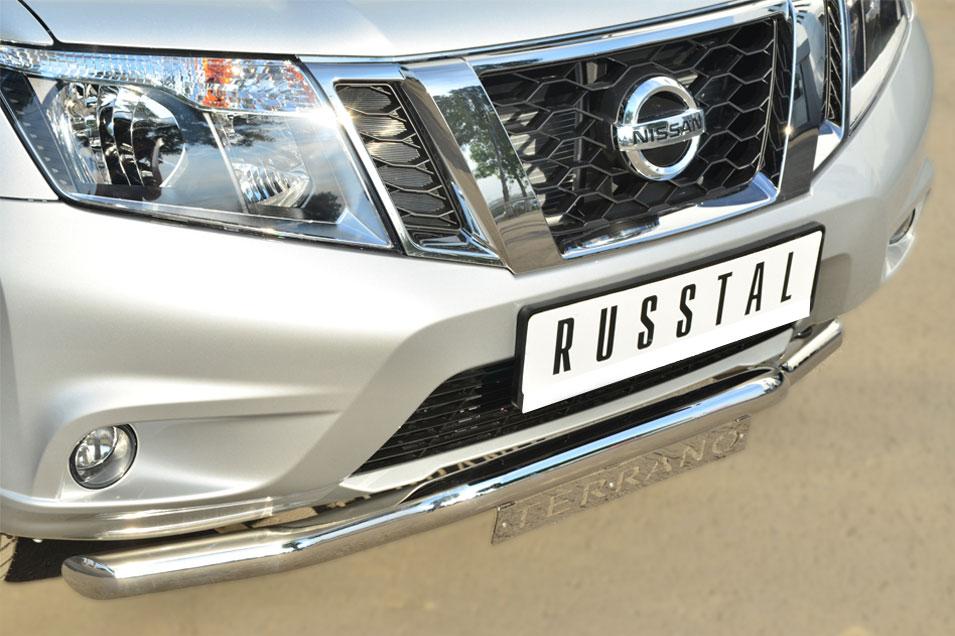 Защита переднего бампера d57 волна с декор надписью для Nissan Terrano 2014, Slitkoff NTRZ-001783