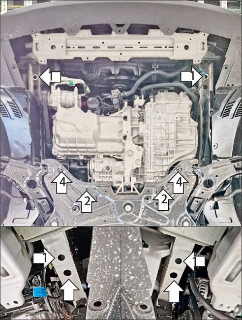 Защита стальная Мотодор (Двигатель; КПП), 2 мм,  Changan UNI-S  2026-2026 арт. 77219