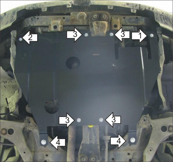 Защита стальная Мотодор (Двигатель, Коробка переключения передач), 2 мм, Сталь для Mitsubishi Carisma 1995-2006 арт. 01306