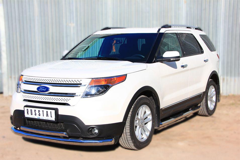 Защита переднего бампера d76/75х42 овал для Ford Explorer 2012, Slitkoff FEZ-001310
