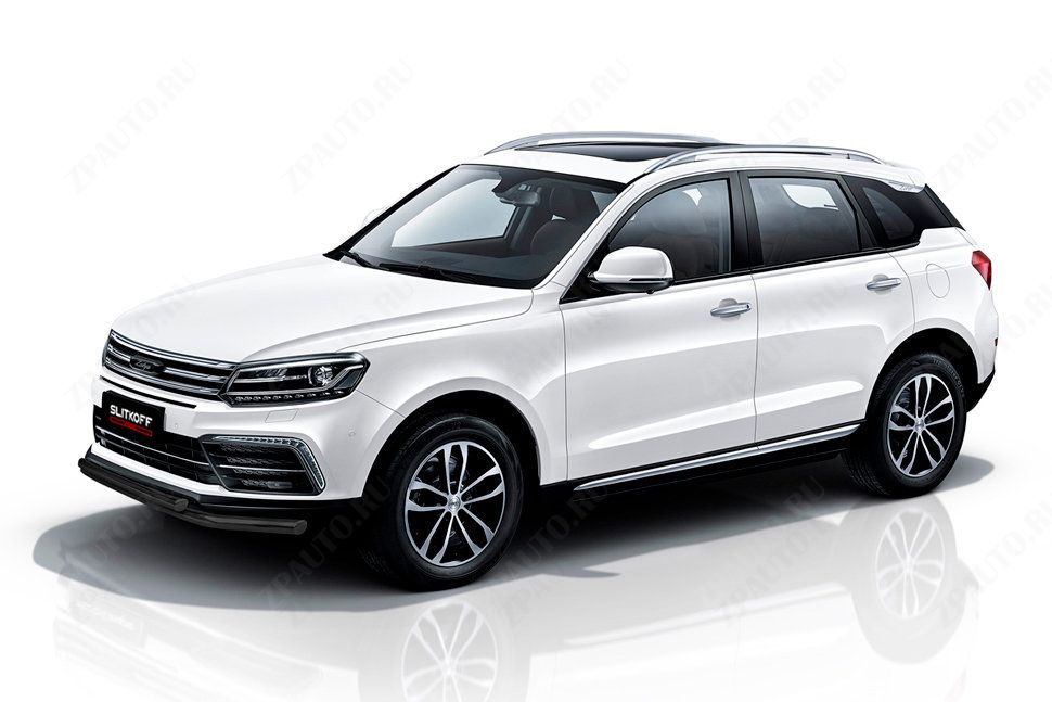 Защита переднего бампера d57+d57 черная Zotye Coupa (2013-2023) , Slitkoff, арт. ZOTCOP-002B