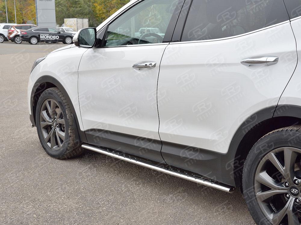 Пороги труба d75х42 овал с проступью для Hyundai Santa Fe 2015, Slitkoff HSFPO-002447