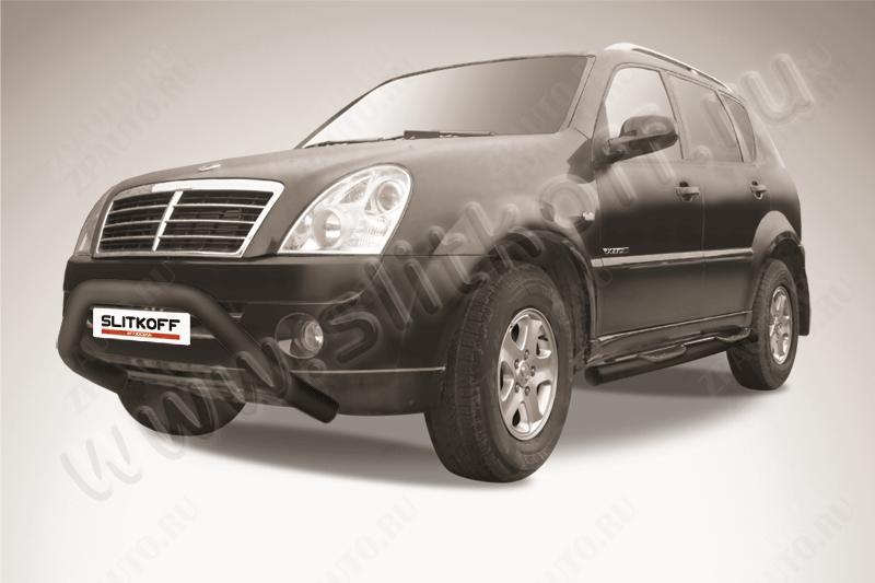 Кенгурятник d76 низкий широкий мини черный SsangYong Rexton (2006-2012) , Slitkoff, арт. SSR005B