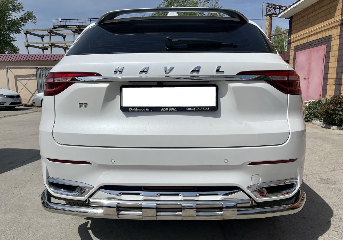 Защита заднего бампера угловая большая двойная с перемычками для автомобиля HAVAL F7X 2019 арт. GWF7.19.22-25