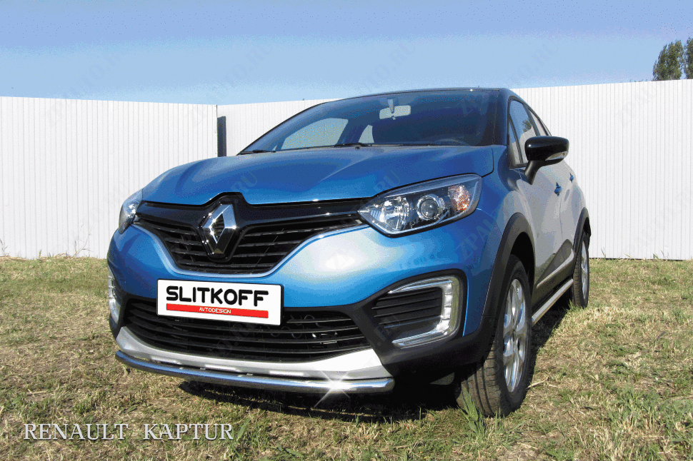 Защита переднего бампера d42 Renault Kaptur 2WD (2012-2019) Black Edition, Slitkoff, арт. RK2WD002BE