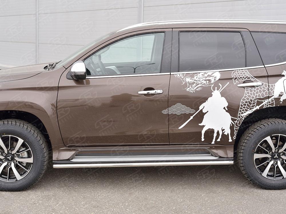 Защита порогов труба d42 для Mitsubishi Pajero Sport 2016, Slitkoff MPJST-002487