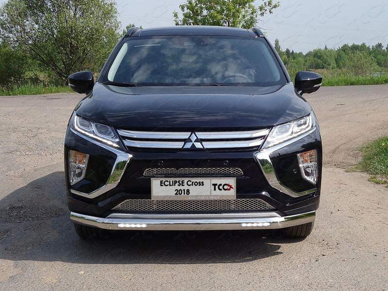 Защита передняя нижняя (овальная с ДХО) 75х42 мм для автомобиля Mitsubishi Eclipse Cross 2018-, TCC Тюнинг MITECLCR18-12