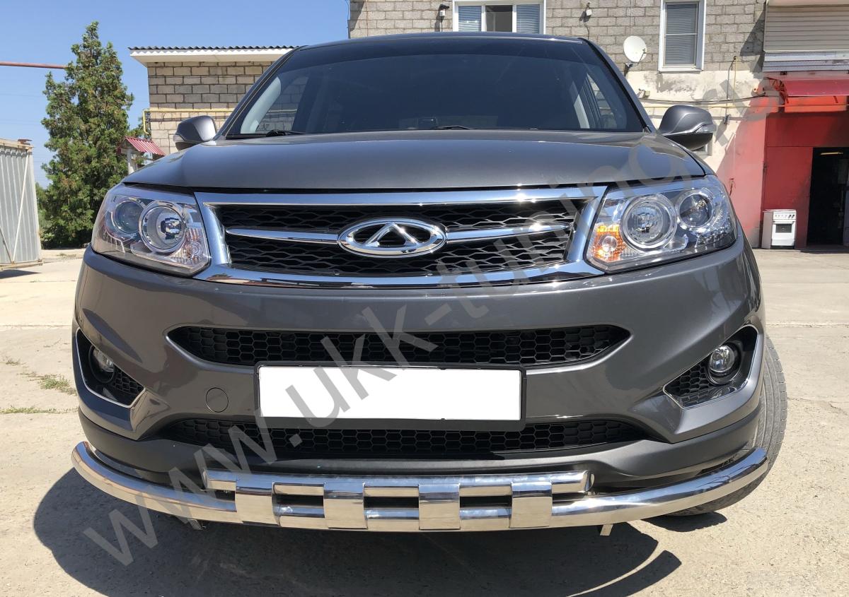 Защита переднего бампера двойная с перемычками для автомобиля CHERY Tiggo 5 2014 арт. CHTG1475