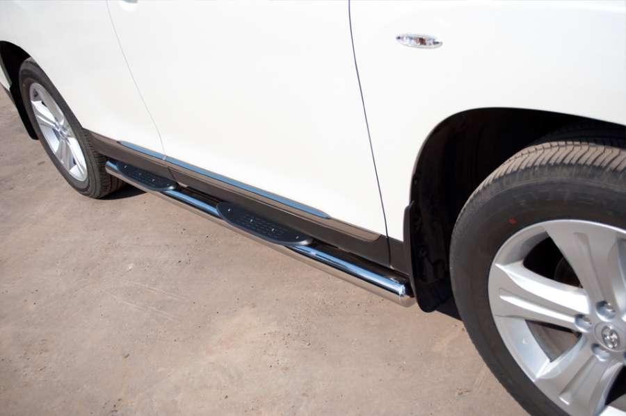 Пороги труба d76 с накладками вариант 3 для Toyota Highlander 2010, Slitkoff THT-0007357