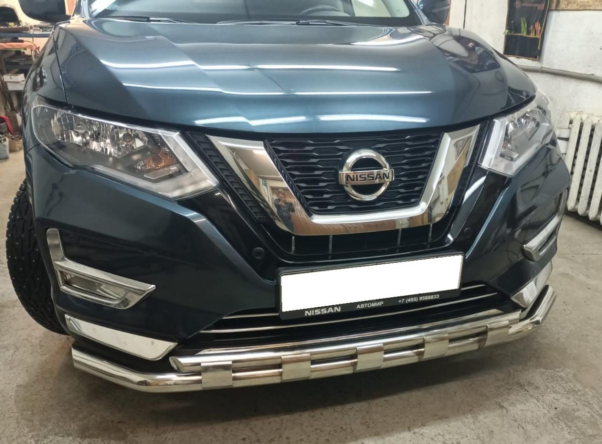 Защита переднего бампера двойная с перемычками для автомобиля NISSAN X-trail 2018- наст. время (рестайлинг) арт. NXT.18.75