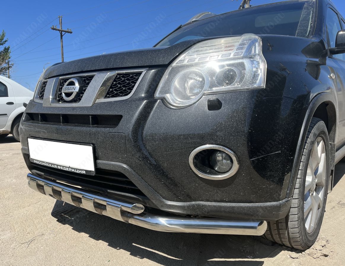 Защита переднего бампера двойная с перемычками для автомобиля NISSAN X-trail 2010-2015 (Т31) Второе поколение (в т.ч. Рестайлинг 2010г.) арт. NXT.10.75-1