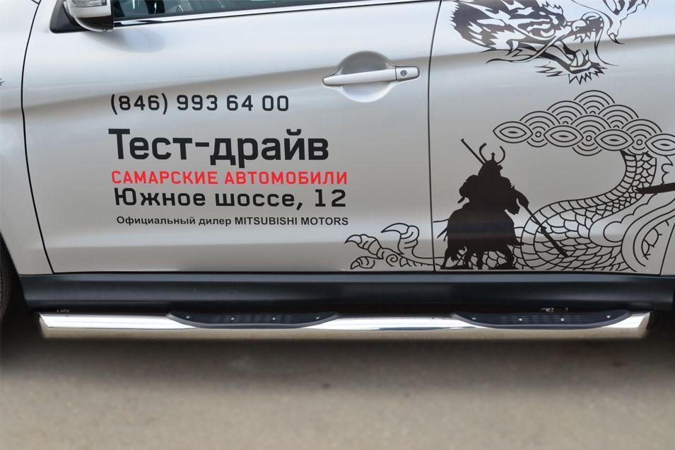 Пороги труба d76 с накладками вариант 1 для Mitsubishi ASX 2013, Slitkoff MAST-0013251