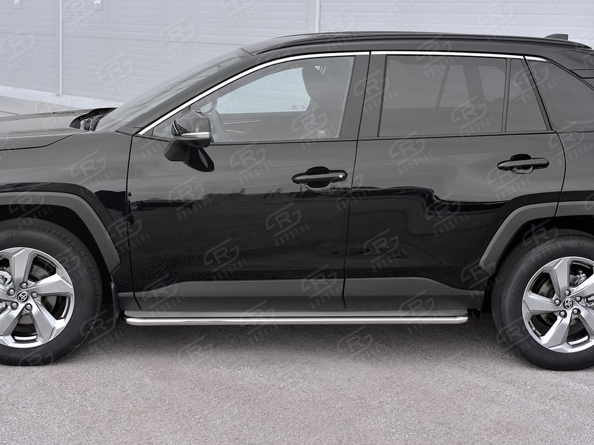 TOYOTA RAV4 2019- Пороги труба d42 с листом (Лист нерж, проф. нерж) (вариант 3) TR4L-0033653, Slitkoff