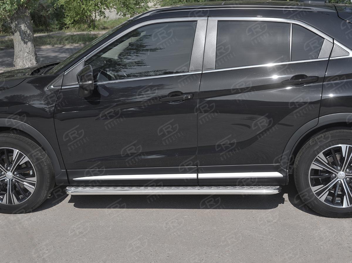 Пороги труба d42 с листом (Лист алюм, проф. нерж)  для автомобиля Mitsubishi ECLIPSE CROSS 2018, Slitkoff MEL-0030471