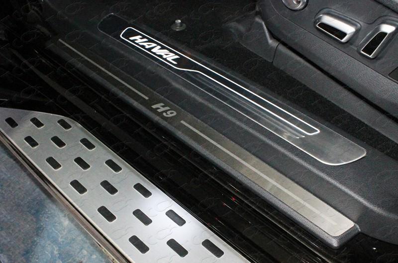 Накладки на пластиковые пороги (лист шлифованный надпись Н9) для автомобиля Haval H9 2017- TCC Тюнинг арт. HAVH917-04