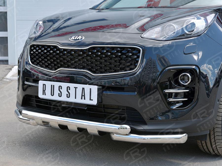 Защита переднего бампера d57дуга d57 уголки с клыками Kia Sportage 2016, Slitkoff KSZ-002287