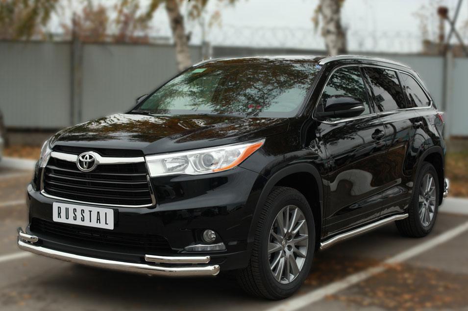 Защита переднего бампера d57/42х2 уголки для Toyota Highlander 2013-2016, Slitkoff THRZ-001917