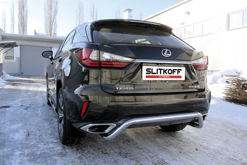 Защита заднего бампера d57 скоба Lexus RX-350 (2015-2019) Black Edition, Slitkoff, арт. LRX15-008BE