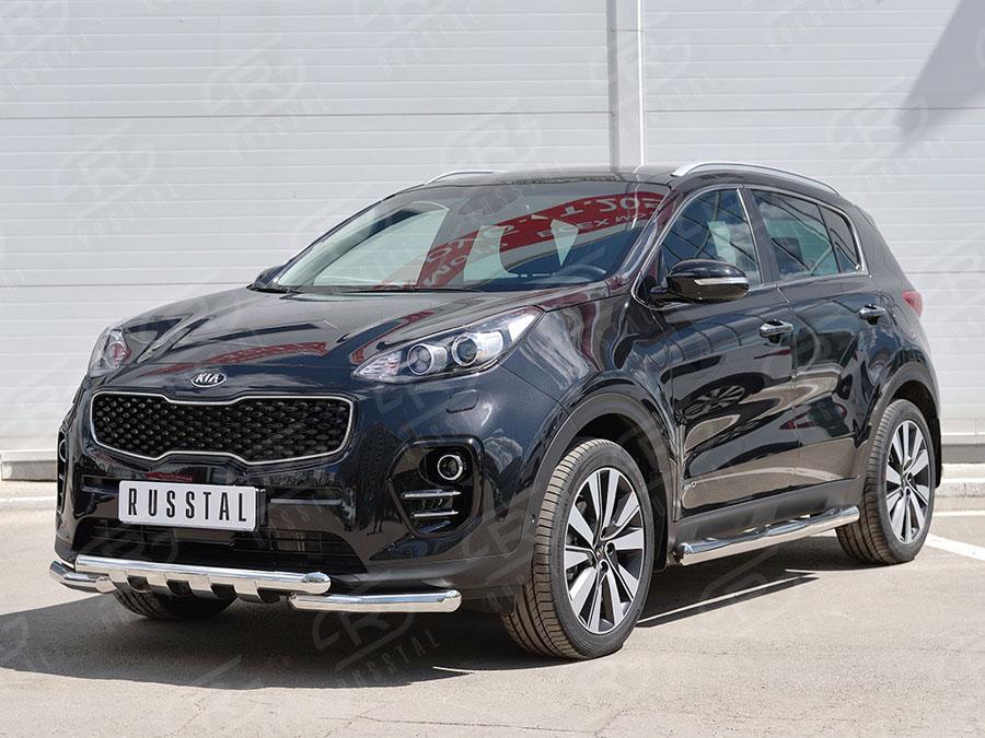 Защита переднего бампера d57дуга d57 уголки с клыками Kia Sportage 2016, Slitkoff KSZ-002287