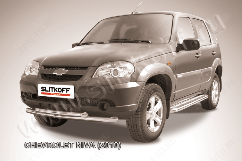 Защита переднего бампера d57+d57 двойная Chevrolet Niva (2009-2020) , Slitkoff, арт. CHN10-004