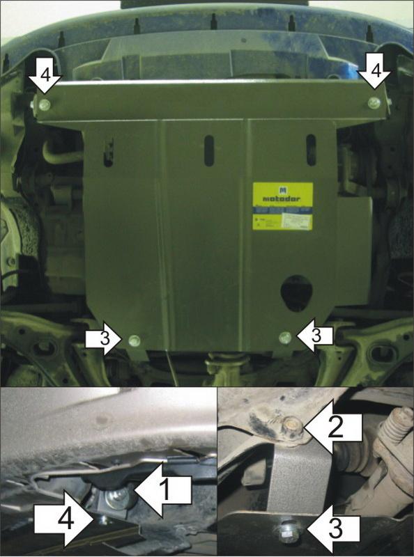 Защита стальная Мотодор (Двигатель, Коробка переключения передач), 2 мм, Сталь для Honda Civic VI 1995-2001 арт. 00802