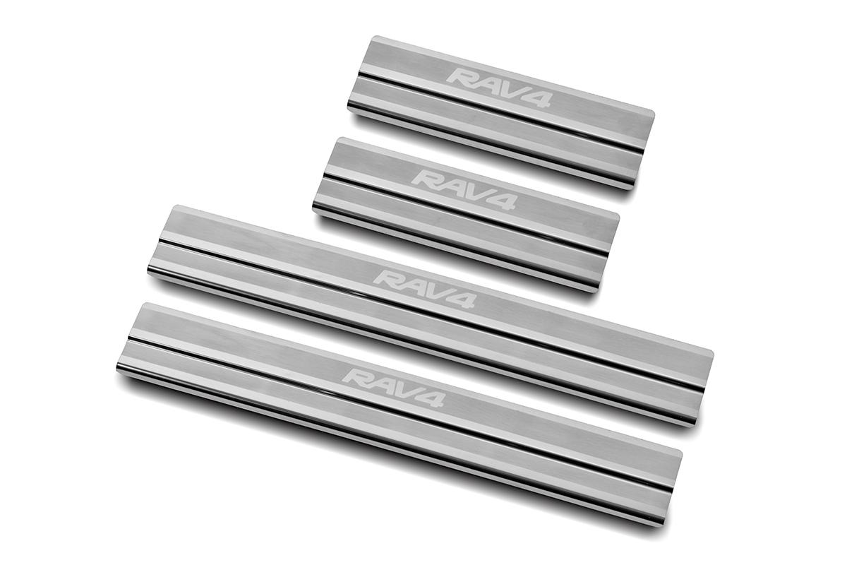 Накладки на пороги RUSSTAL (нерж., шлиф., надпись)  TR4Z15-03 для TOYOTA RAV4 2015-2019