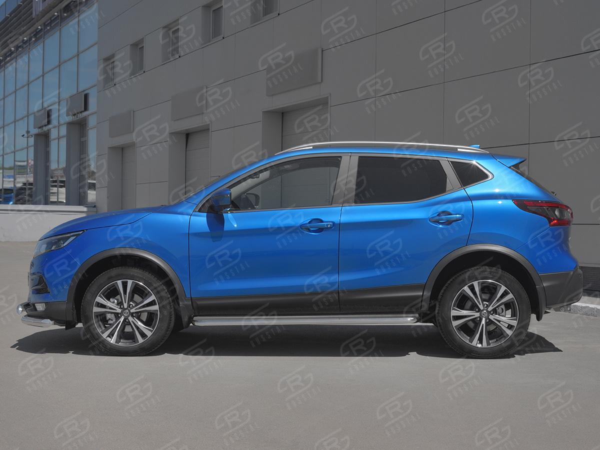 Пороги труба  d42 С листом (Лист нерж, проф. нерж)(Вариант3) для автомобиля Nissan  QASHQAI 2019, Slitkoff NQSL-0032473