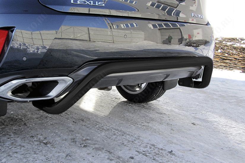 Защита заднего бампера d57 скоба черная Lexus RX-350 (2015-2019) , Slitkoff, арт. LRX15-008B