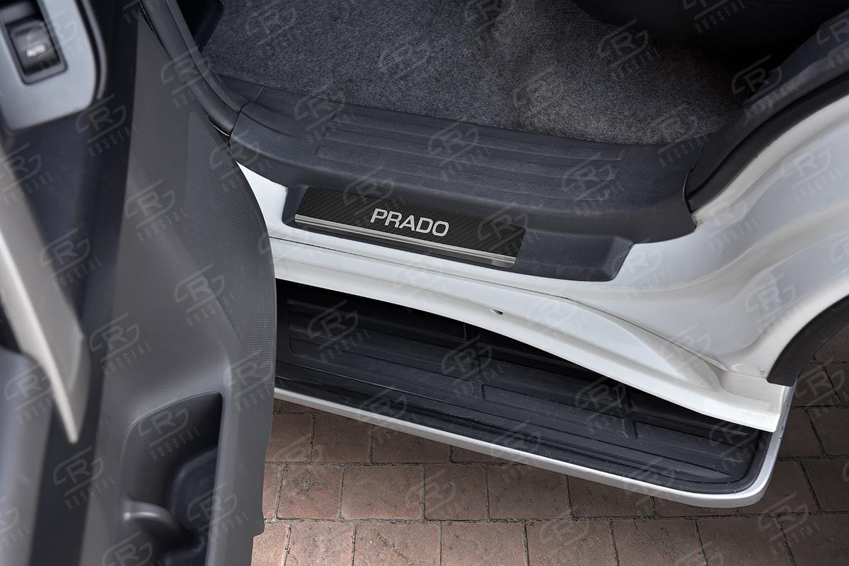 Накладки на пороги RUSSTAL (нерж., карбон, надпись) LCPR09-06 для автомобиля Toyota Land Cruiser Prado 2009-2013, Slitkoff