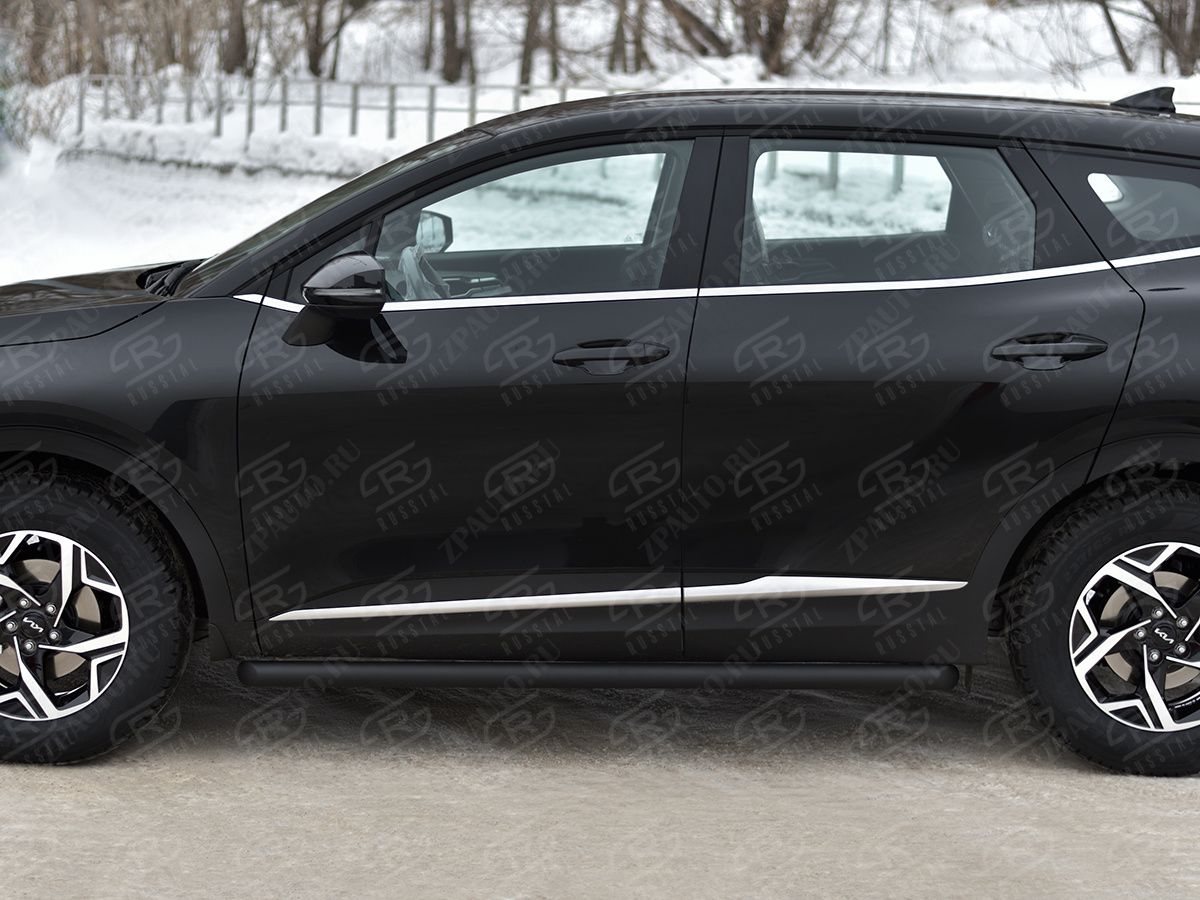 KIA SPORTAGE 2021- Пороги труба d57 секции (вариант 1) black (NOT STYLE AND X-LINE) KST-004031CH