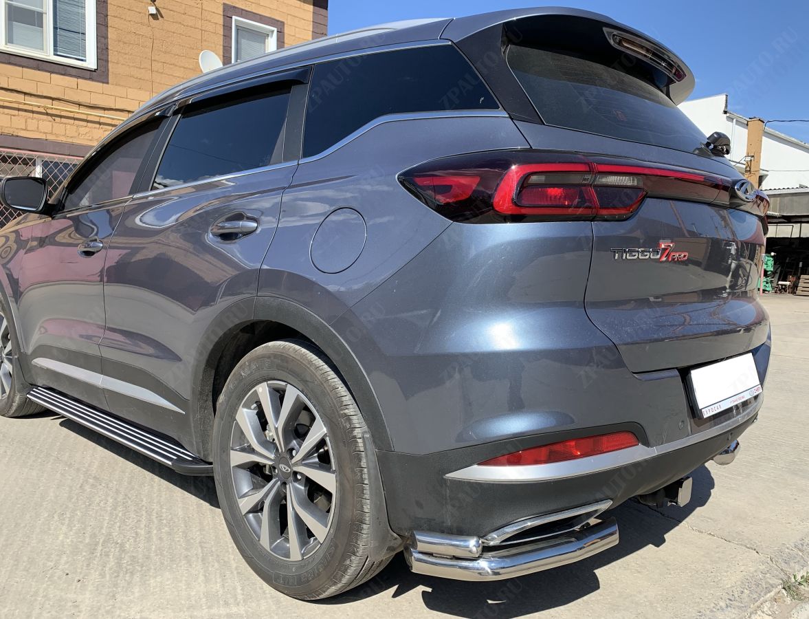 Защита заднего бампера угловая двойная для автомобиля Chery Tiggo 7 Pro 2021 арт. CTGP.7.21.19