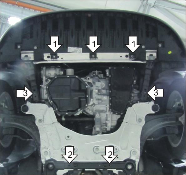 Защита стальная Мотодор (Двигатель, Коробка переключения передач), 2 мм, Сталь для Renault Fluence 2010-2012 арт. 71721