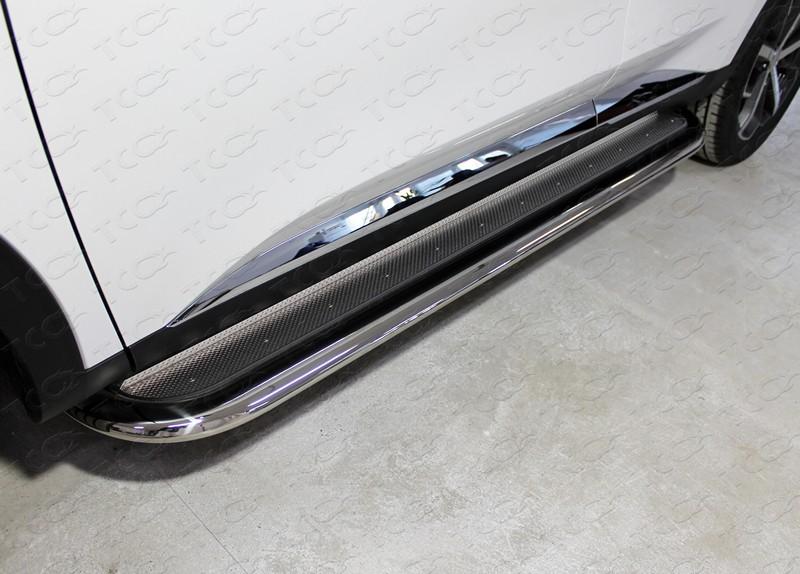 Пороги с площадкой (нерж. лист) 75х42 мм для автомобиля HAVAL F7 2019- (1,5 л., 4WD) TCC Тюнинг арт. HAVF719-33