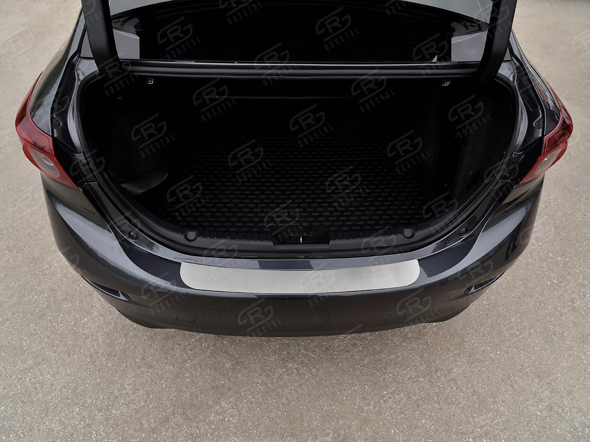 MAZDA 3 2013-2018 Накладка на задний бампер RUSSTAL (нерж., шлиф) MZ3SN-003467