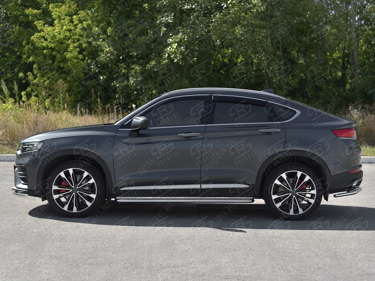 GEELY TUGELLA 2020- Пороги труба d42 с листом (Лист алюм, проф.сталь) (вариант 2) GTGL-0039442