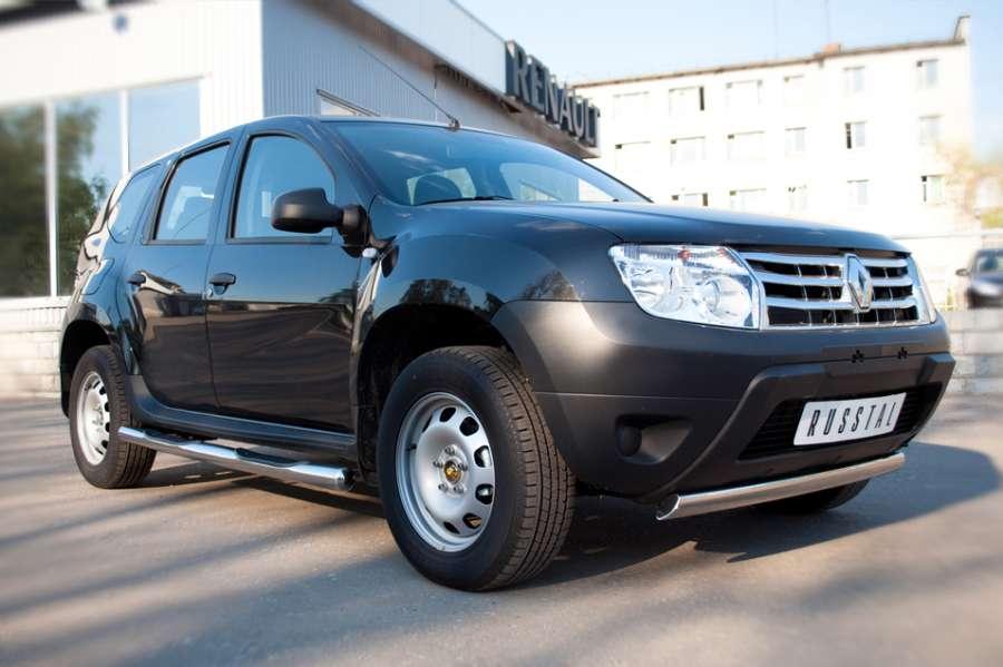 Пороги труба d76 с накладками вариант 3 для Renault Duster 4x2, Slitkoff RD2T-0004393